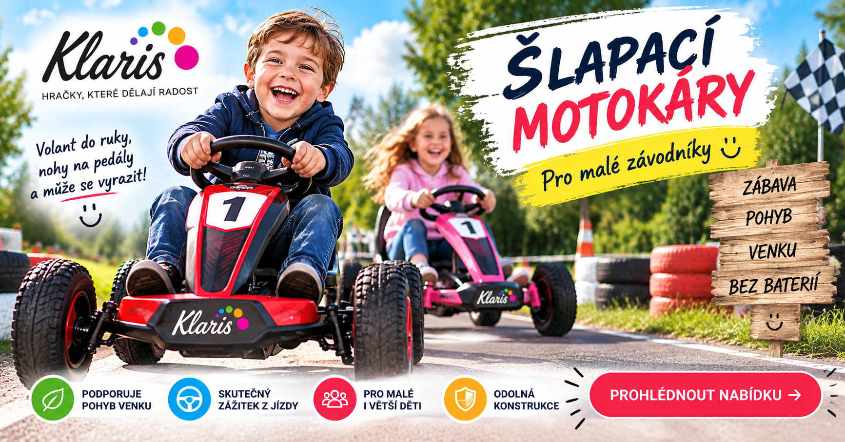Šlapací motokáry pro děti - KLARIS