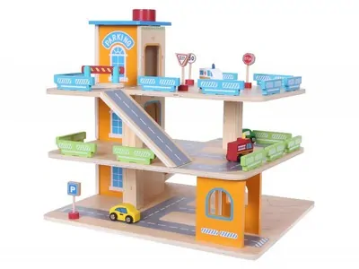 Dřevěná garáž s výtahem + auta EcoToys