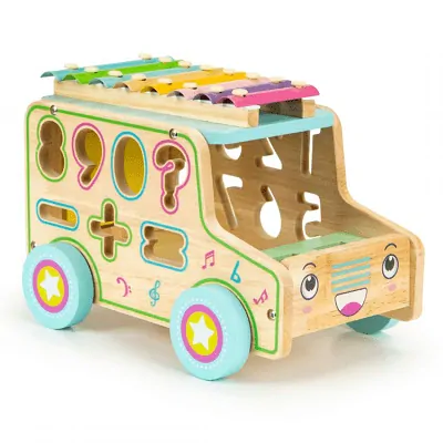 Dřevěný autobus s vkládacími čísly + cimbálky EcoToys