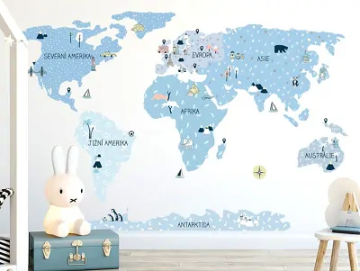 Samolepky na zeď - Mapa světa - ledově modrá, velikost L (180 x 120 cm)