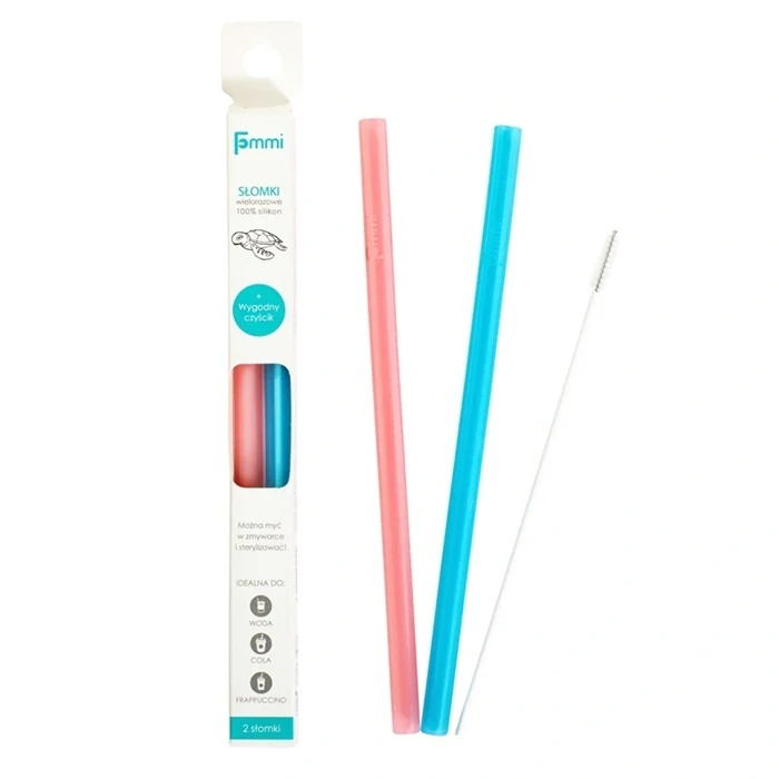 Fommi Silikonové slámky pro opakované použití - Blue/Pink