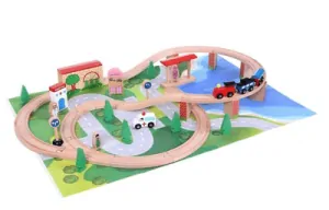 EcoToys - Dřevěná vláčkodráha 50 ks + podložka
