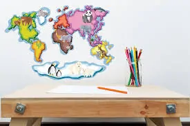 Samolepky na zeď - Mapa světa se zvířátky