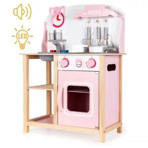 Dřevěná kuchyňka růžová, se zvuky Ecotoys - růžová