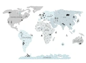 Samolepky na zeď - Mapa světa - eco, velikost L (180 x 120 cm)
