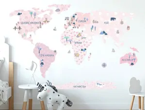 Samolepky na zeď - Mapa světa - jarní, velikost L (180 x 120 cm)