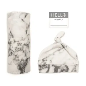 Lulujo Narozeninová sada - Bambusová plena 120x120 + čepička Marble