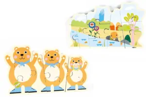 Oops - Oboustranné dřevěné puzzle pro nejmenší - Medvídek a řeka