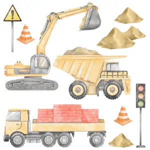 Samolepky na zeď - Stavební stroje XXL, var. B, žluté