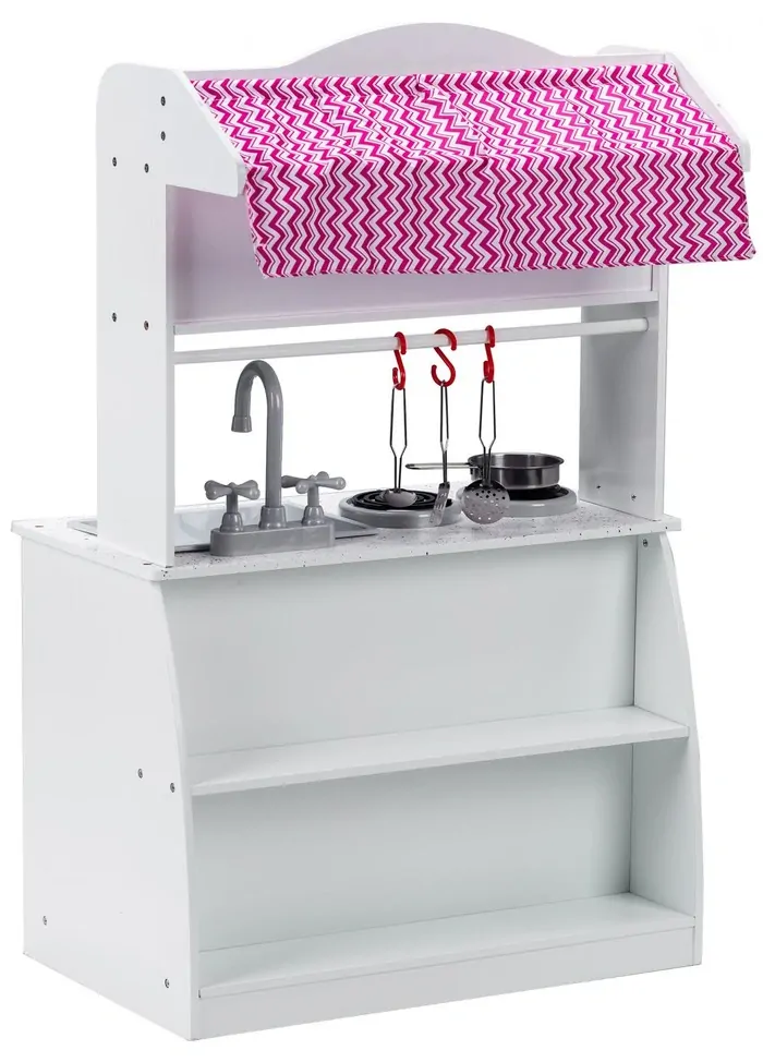 Dřevěná kuchyň a prodejní stánek 2v1 EcoToys