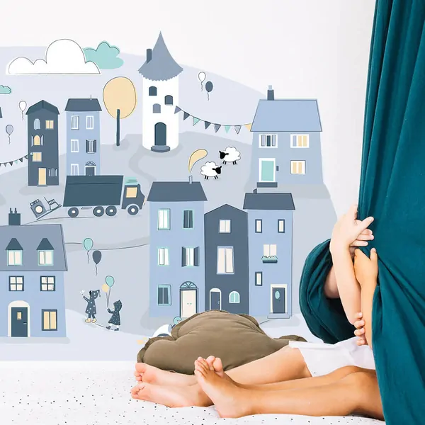 Samolepky na zeď - Městečko - modré, vel. L 178 x 86 cm