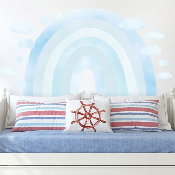 Samolepky na zeď - Duha blankytná + 15 obláčků, vel. 130 x 90 cm