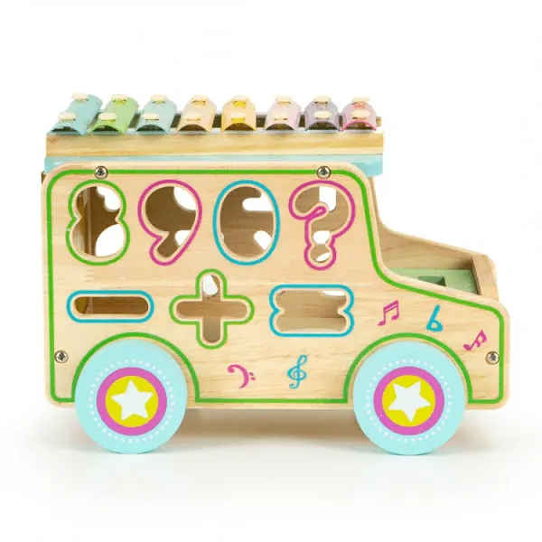 Dřevěný autobus s vkládacími čísly + cimbálky EcoToys