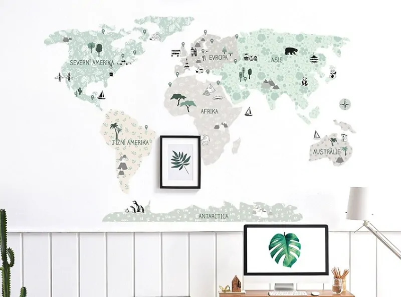 Samolepky na zeď - Mapa světa - zelená, velikost L (180 x 120 cm)