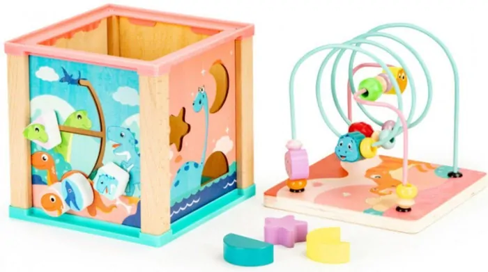 Dřevěná vkládací kostka s abecedou Ecotoys - Dino