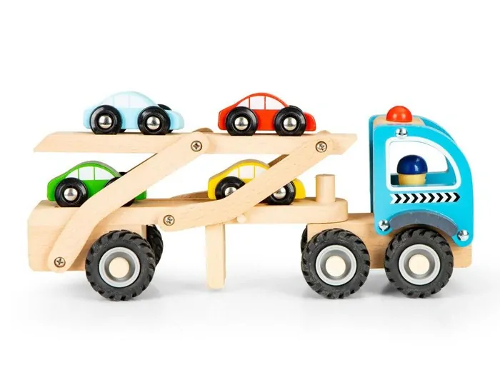 Dřevěný odtahový vůz + 4 autíčka Ecotoys