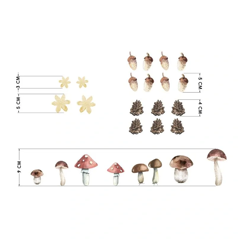 Samolepky na zeď - Hříbky, šišky, žaludy a květiny