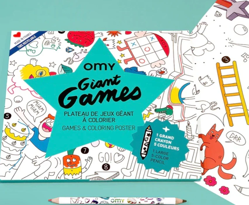 OMY Velký vybarvovací plakát, omalovánka - Giant Games 70 x 100 cm + 5x barevná tužka