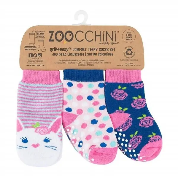 Zoocchini - Protiskluzové ponožky set 3 ks - Králíček, 0-24m.