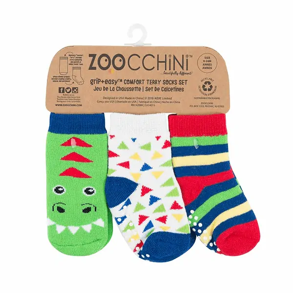Zoocchini - Protiskluzové ponožky set 3 ks - Dino, 0-24m.