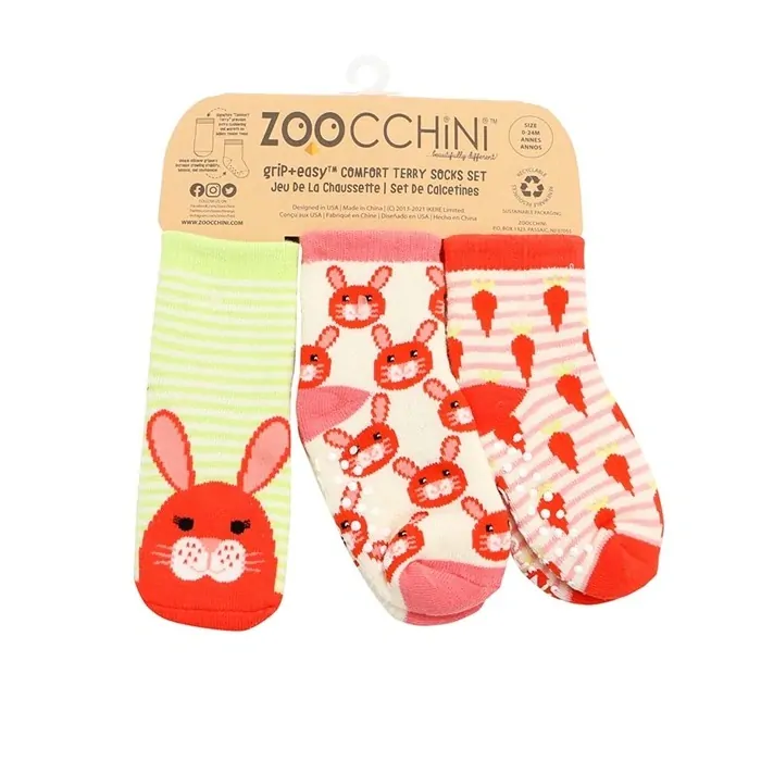 Zoocchini - Protiskluzové ponožky set 3 ks - Zajíček, 0-24m.