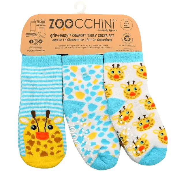 Zoocchini - Protiskluzové ponožky set 3 ks - Žirafa, 0-24m.