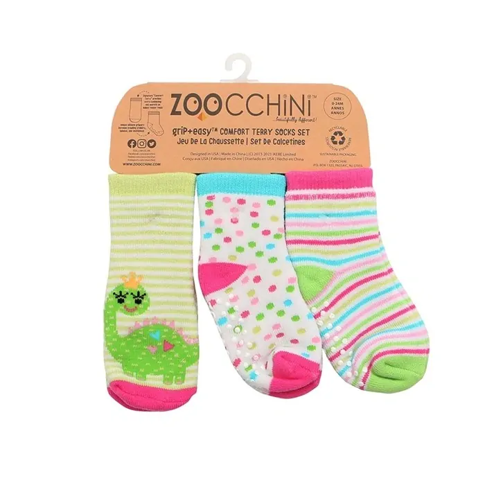 Zoocchini - Protiskluzové ponožky set 3 ks - Dinosaurus, 0-24m.