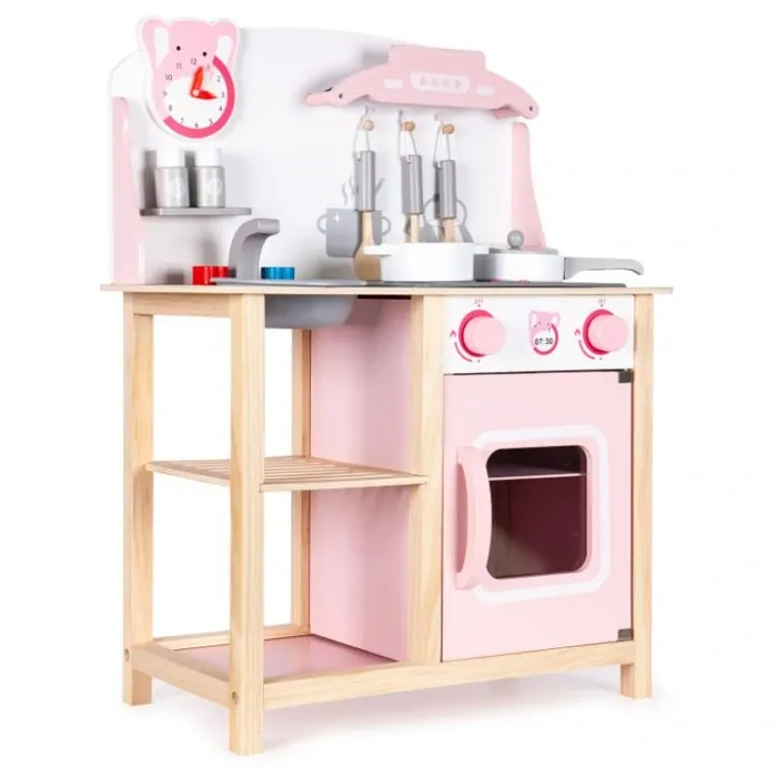 Dřevěná kuchyňka růžová, se zvuky Ecotoys - růžová