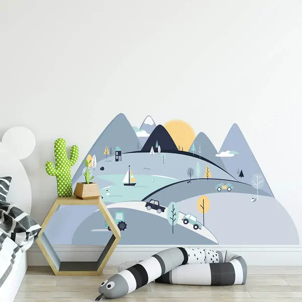 Samolepky na zeď - Hory - modré, vel. S 150 x 75 cm