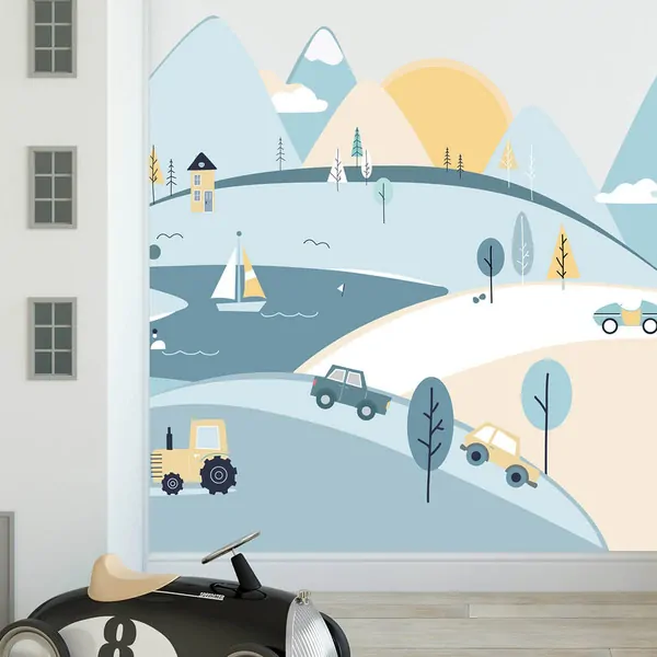 Samolepky na zeď - Hory - blankytné, vel. L 180 x 90 cm