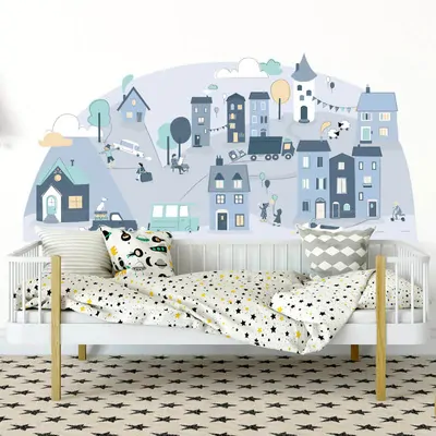 Samolepky na zeď - Městečko - modré, vel. S 150 x 72 cm