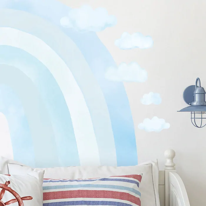 Samolepky na zeď - Duha blankytná + 15 obláčků, vel. 130 x 90 cm