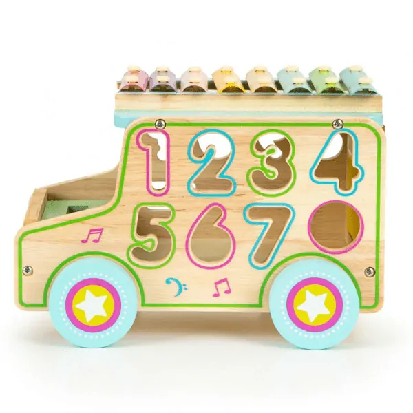 Dřevěný autobus s vkládacími čísly + cimbálky EcoToys