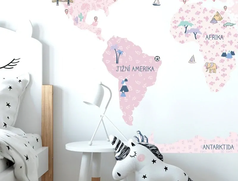 Samolepky na zeď - Mapa světa - jarní, velikost L (180 x 120 cm)