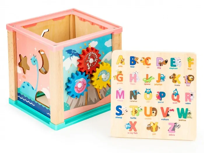 Dřevěná vkládací kostka s abecedou Ecotoys - Dino