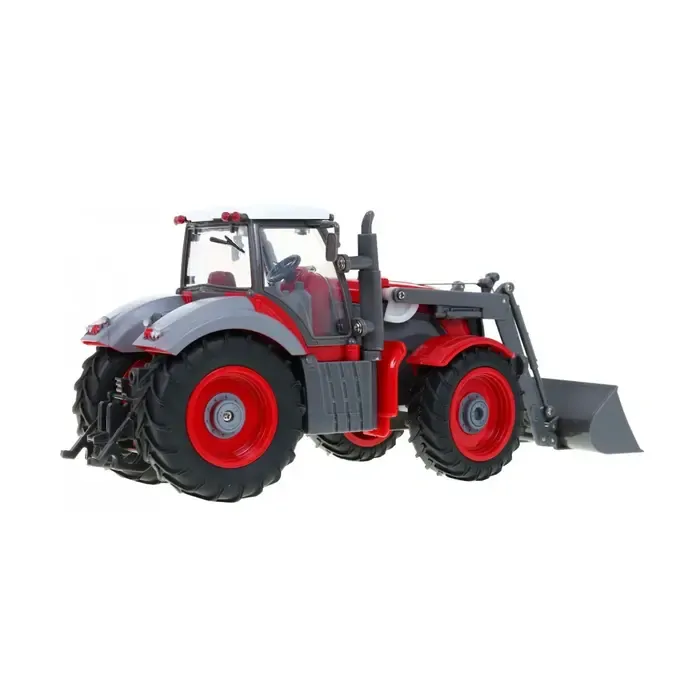 RC Traktor červený, se zeleným přívěsem, v měřítku 1:28
