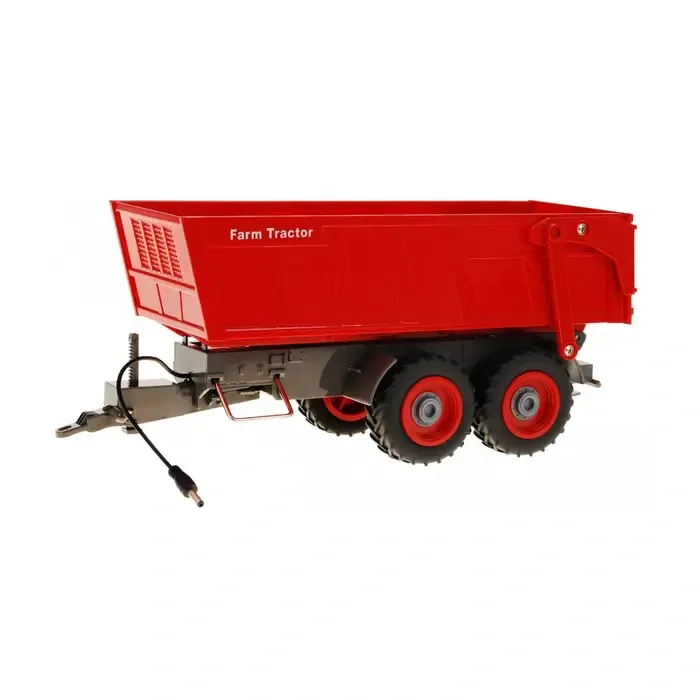 RC Traktor zelený, s červeným přívěsem, v měřítku 1:28