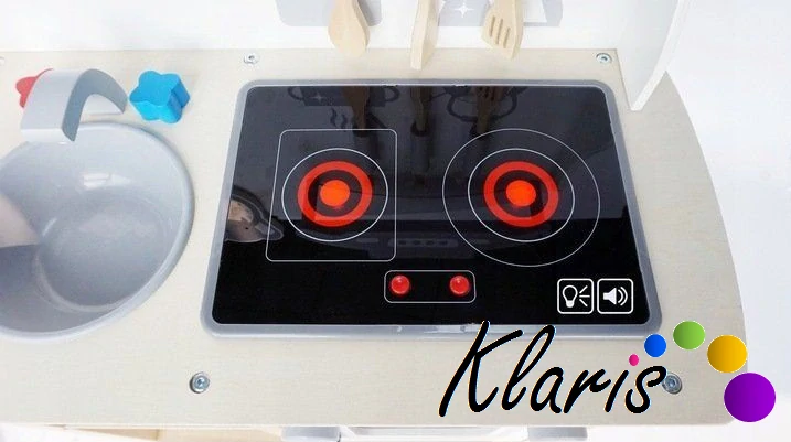 Dřevěná kuchyňka růžová, se zvuky Ecotoys - bílá