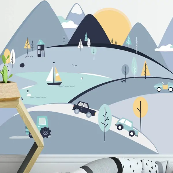Samolepky na zeď - Hory - modré, vel. S 150 x 75 cm