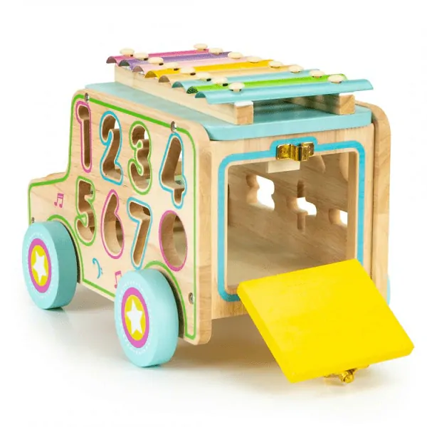 Dřevěný autobus s vkládacími čísly + cimbálky EcoToys