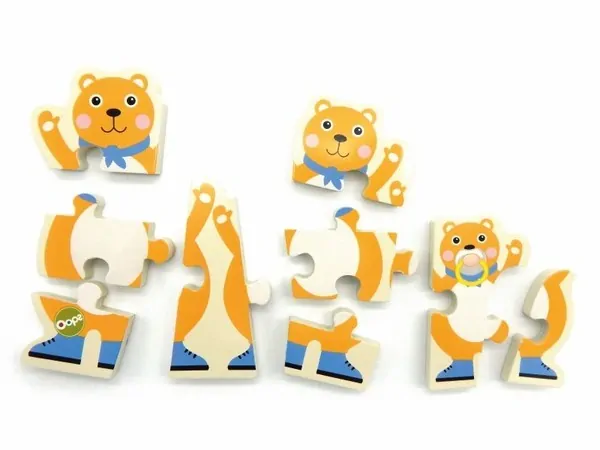 Oops - Oboustranné dřevěné puzzle pro nejmenší - Medvídek a řeka