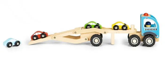 Dřevěný odtahový vůz + 4 autíčka Ecotoys