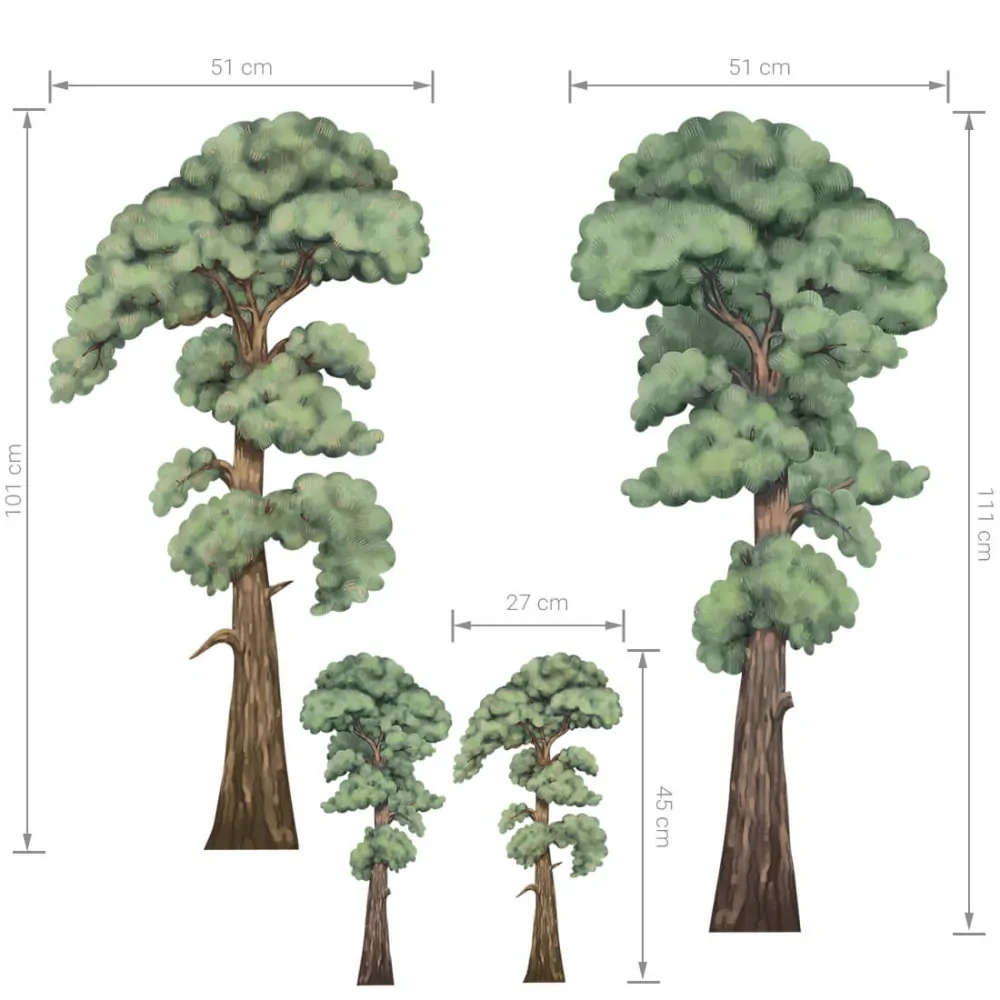Samolepky na zeď - Stromy, výška 111, 110 a 45 cm