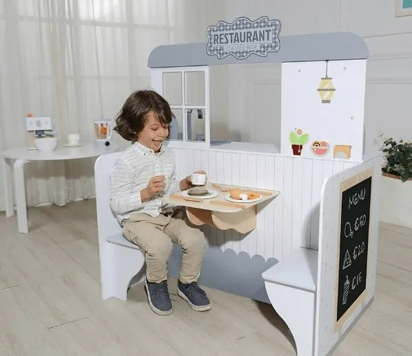 Velká dřevěná kuchyň s restaurací a posezením 2v1 - Ecotoys