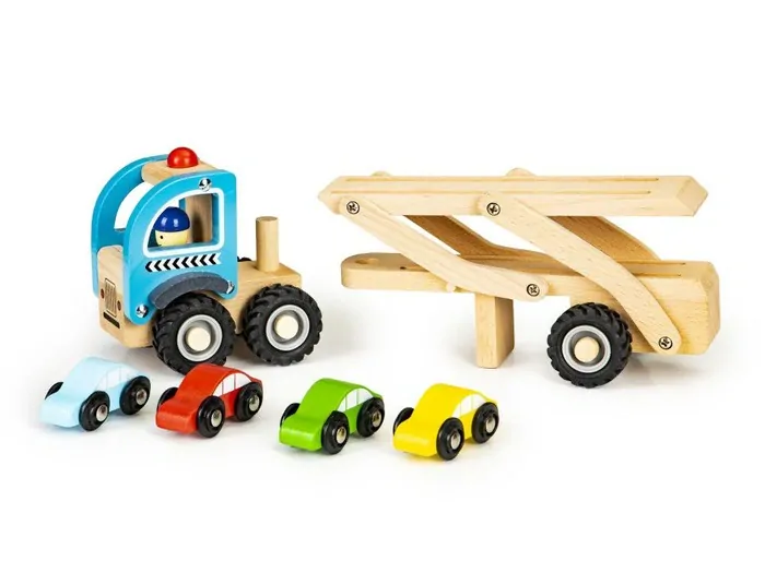 Dřevěný odtahový vůz + 4 autíčka Ecotoys