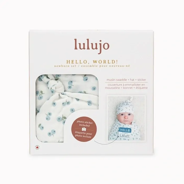 Lulujo Narozeninová sada - Bambusová plena 120x120 + čepička Blueberries