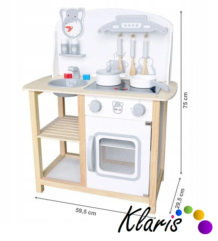 Dřevěná kuchyňka růžová, se zvuky Ecotoys - bílá