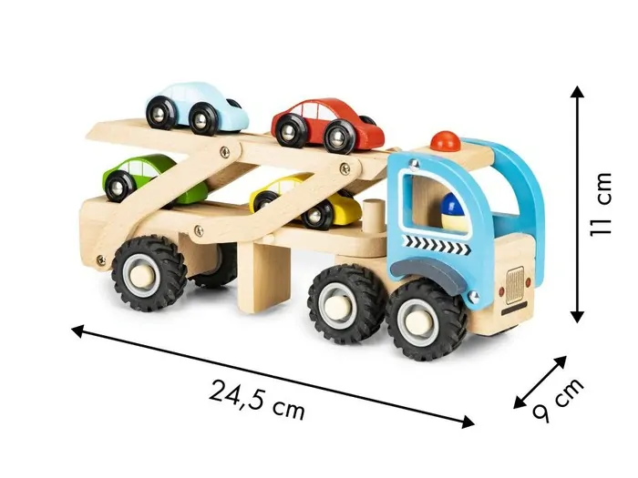 Dřevěný odtahový vůz + 4 autíčka Ecotoys