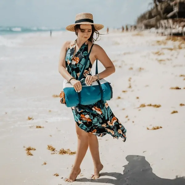 La Millou - Luxusní nepromokavá pikniková deka XL Velvet - Boho Palms/Powder pink
