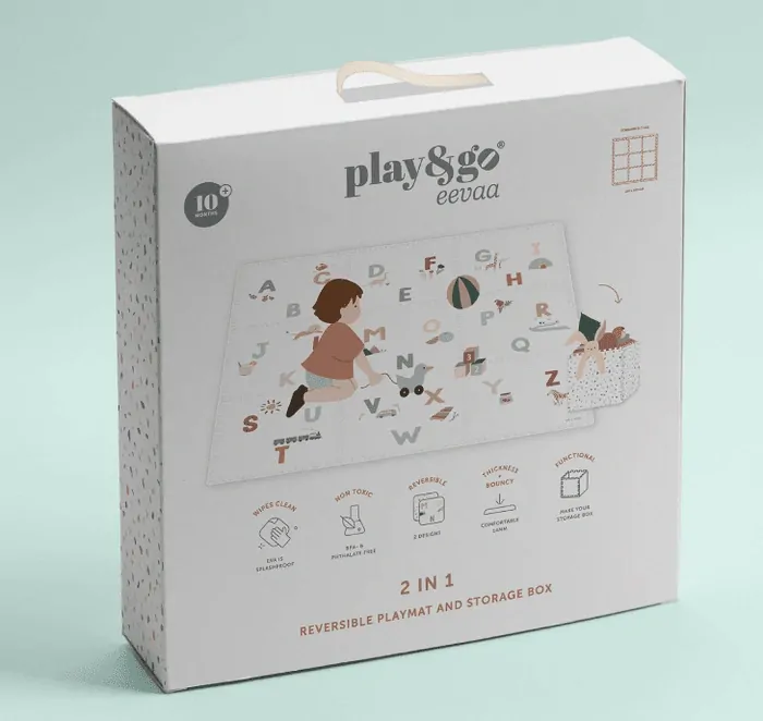 Play&Go Pěnové puzzle, oboustranná hrací podložka/úložný box/hrací domeček 3v1 - Alphabet/Terrayyo